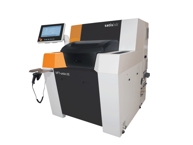 Automated industrial machine with side touchscreen control monitor for precise manufacturing processes.