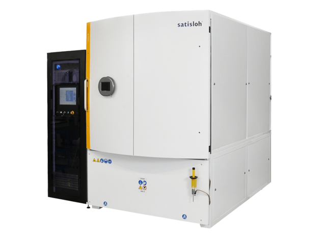 Large semiconductor processing system with enclosed chamber and side control panel featuring display screen.