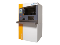 Industrial machine with control display and workspace, used for lens or optical manufacturing processes.