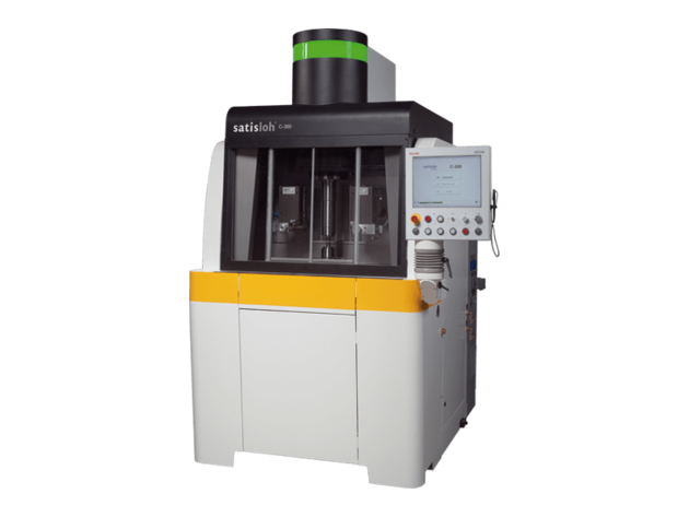 Automated industrial testing machine with enclosed chamber and touchscreen interface