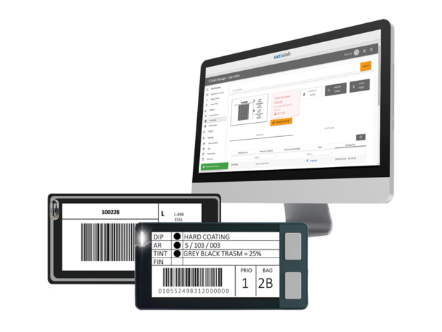 Computer monitor and tablet displaying laboratory management software with barcode and sample information.