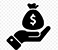 Icon of a hand holding a money bag with a dollar sign.