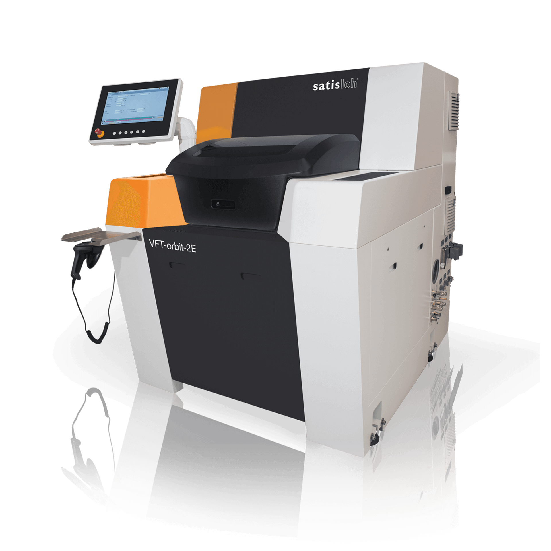 Modern automated industrial machine with side touchscreen monitor for precise manufacturing processes.