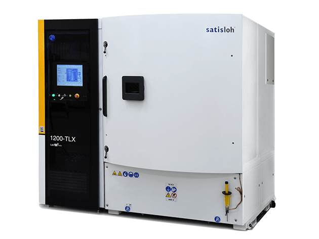 Semiconductor processing machine with enclosed chamber and side control panel featuring a display screen.