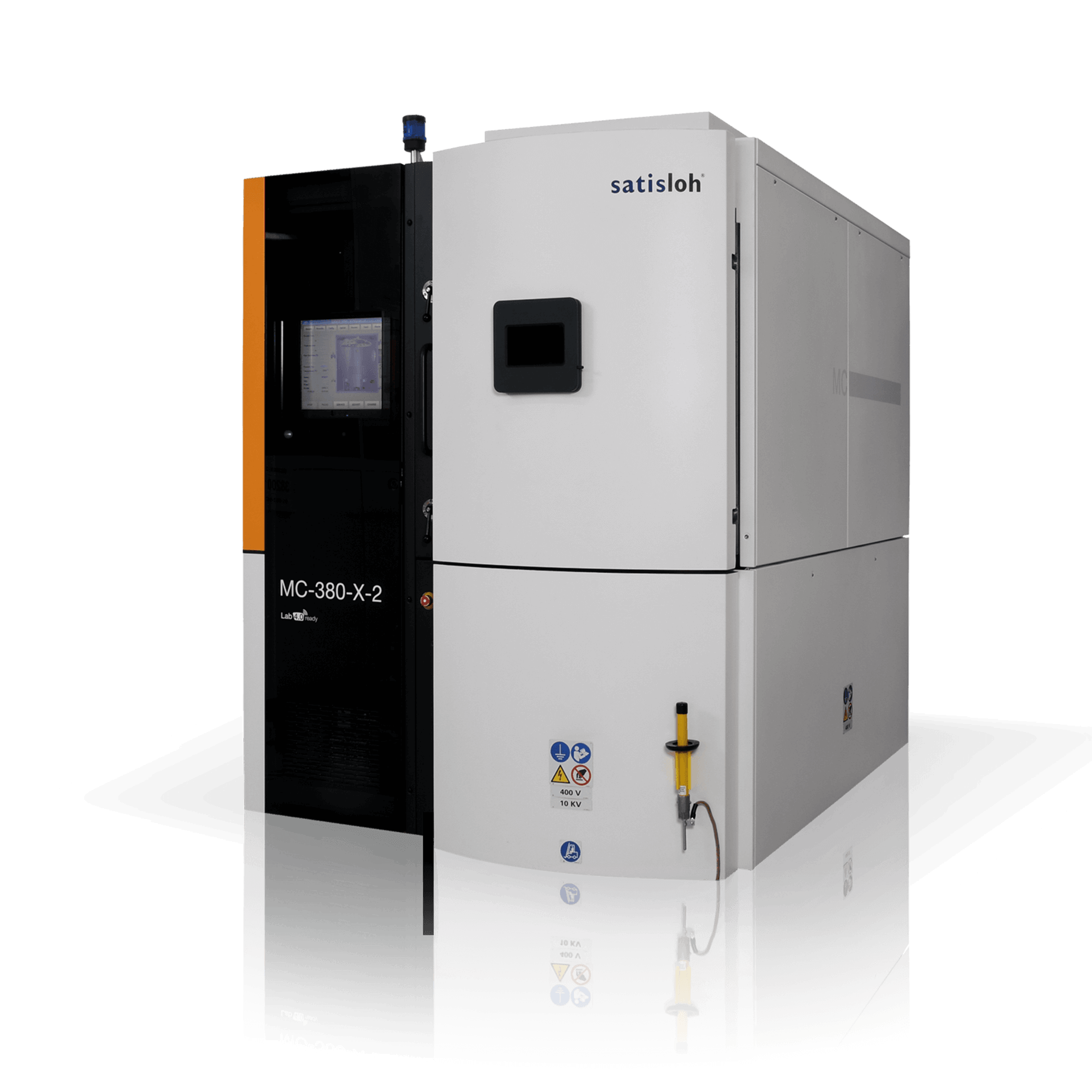 Large industrial vacuum coating machine with control display, used in optical lens manufacturing.