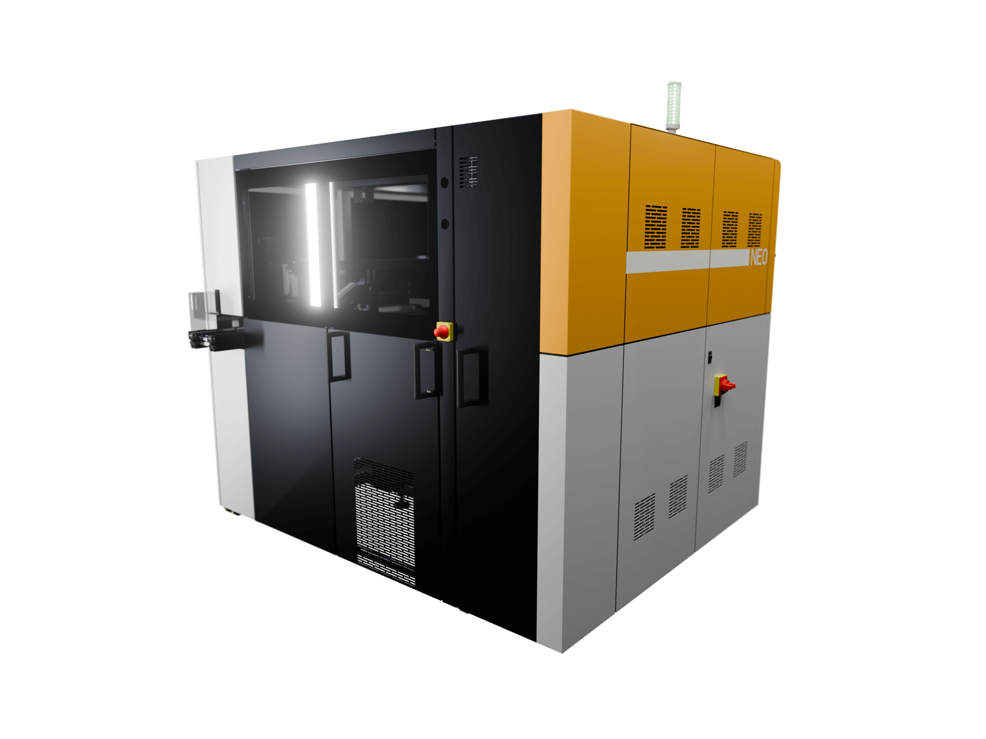 Modern laboratory testing machine with enclosed chamber and safety controls