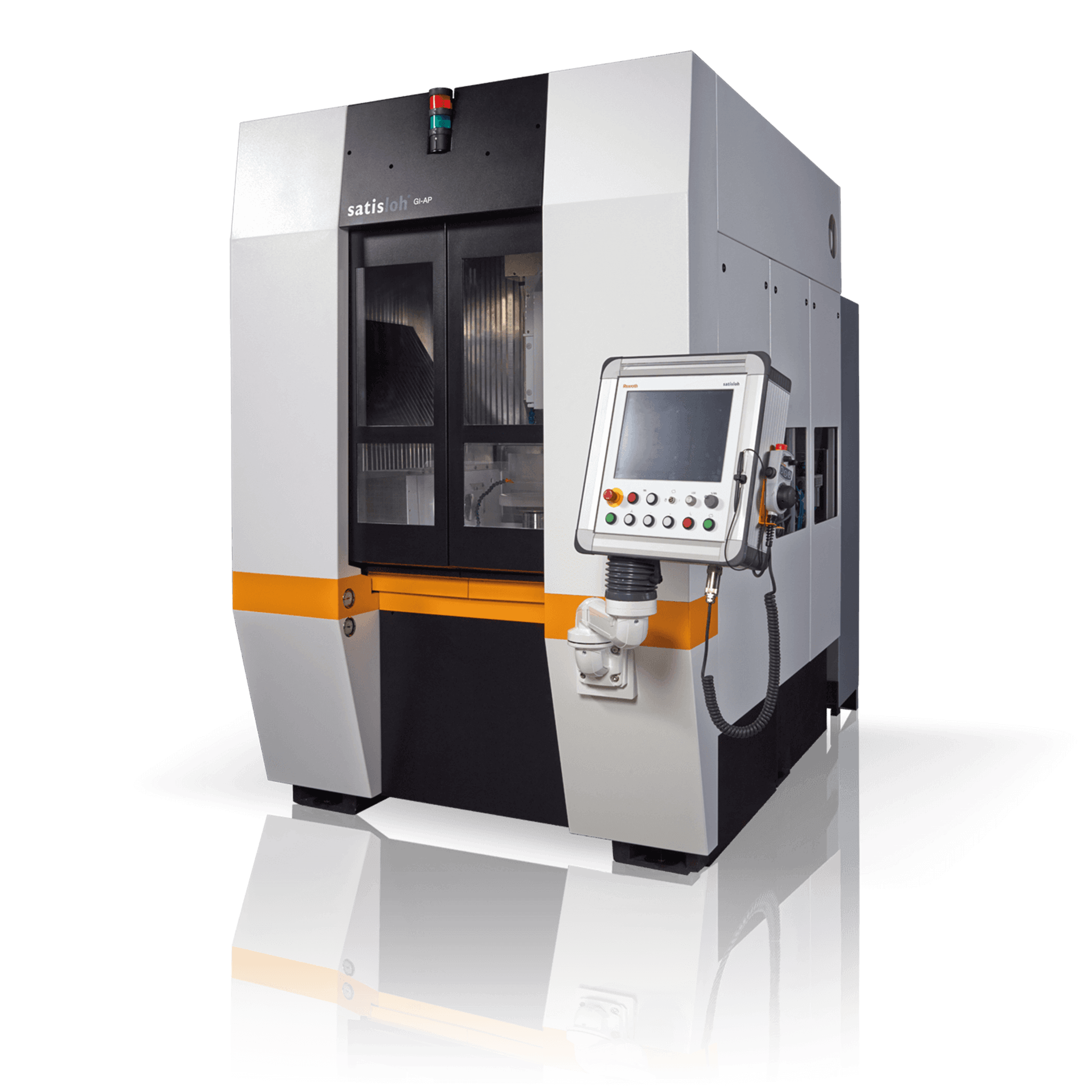 Modern industrial laboratory machine with touchscreen control panel and enclosed chamber